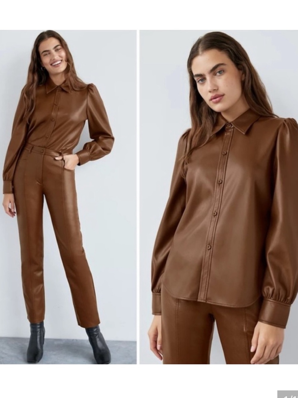 Aritzia Mila Faux Leather Button-Up Blouse